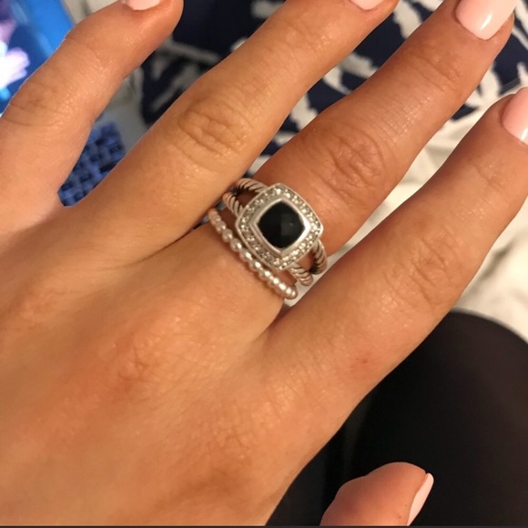 Petite Albion Ring Black Onyx & Diamond - Picture 1 of 7